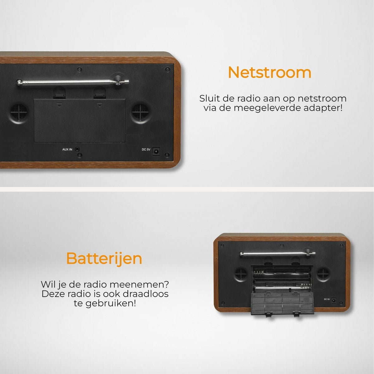 Denver DAB Radio - Retro Radio - Bluetooth - DAB+/ FM - Dimbaar - Batterijen & Netstroom - DAB18