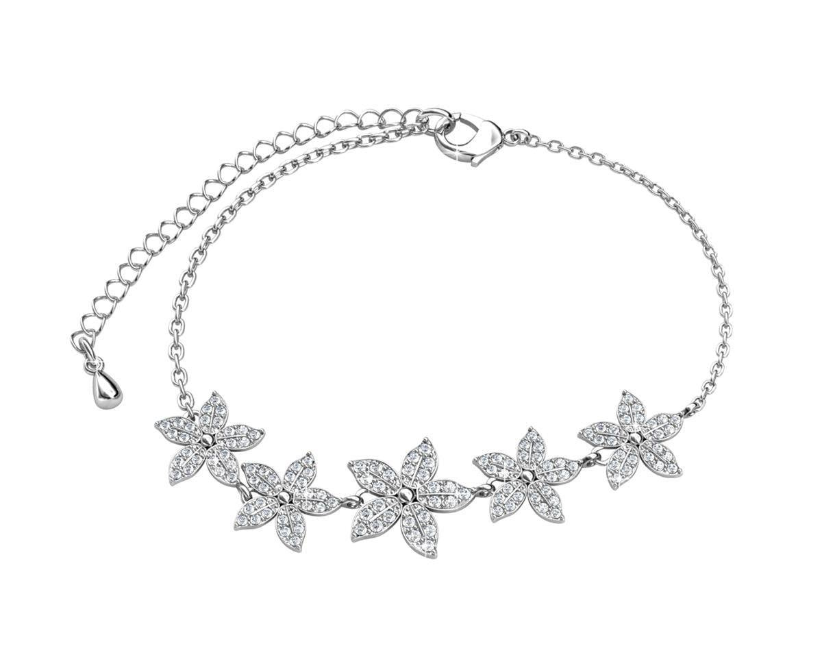 Yolora Dames Bloemen Armband met Kalpa Camaka Kristallen - Zilverkleurig - 18K Witgoud Verguld - Cadeauverpakking - Moederdag Cadeautje