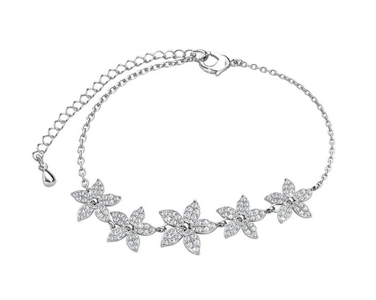 Yolora Dames Bloemen Armband met Kalpa Camaka Kristallen - Zilverkleurig - 18K Witgoud Verguld - Cadeauverpakking - Moederdag Cadeautje