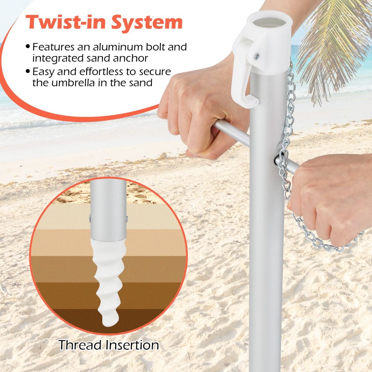 Coast Strandparasol Ø198 x 206 cm – Rood/Geel – Draagbaar zonnescherm met zandanker & draagtas