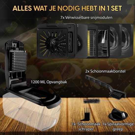 Toivo Kitchen Groentesnijder - Multifunctioneel - Zwart - 11 in 1 Keuken mandoline - Handmatig - Keukensnijder - Uiensnijder - Spiraalsnijder - Frietsnijder - Rasp
