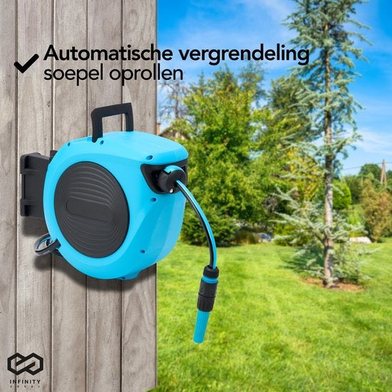 Infinity Goods Wandslangbox - 30 Meter - Slanghouder - Tuinslang Met Haspel - 180° Draaibaar - Automatisch - Slanghaspel