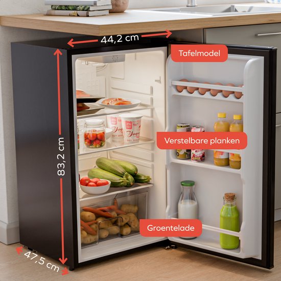 KitchenBrothers Koelkast - 92L - Tafelmodel - IJskast - Frigo - Vrijstaand - Zwart