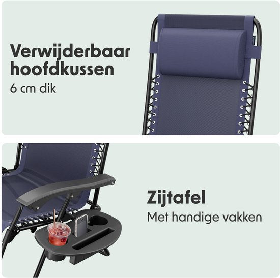 LifeGoods Opvouwbare Tuinstoelen - 2 Stuks - Ligstoel Tuin - 30°-90° Verstelbaar - Metaal - Blauw