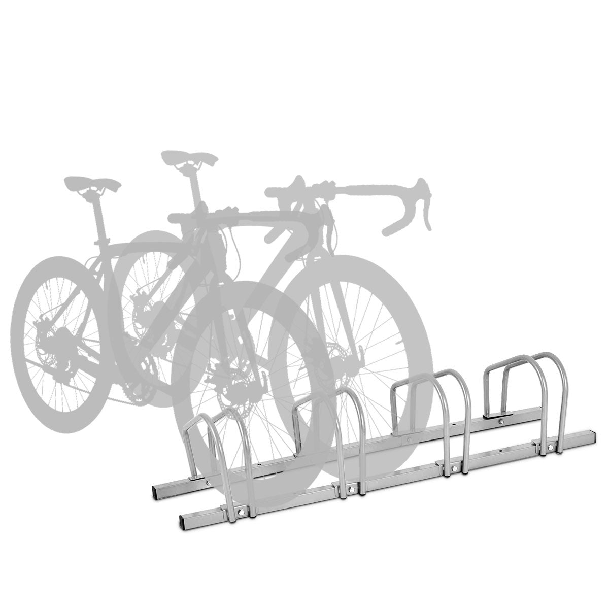 Coast – Fietsstandaard Voor 4 Fietsen – 120 x 32,5 x 26 cm – Voorzien Van Gepoedercoat Staal En Roestbestendig Oppervlak En Optionele Vloerbevestiging – Voor Garage En Tuin – Zilver Staal