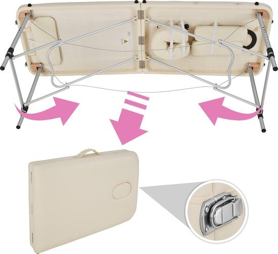 tectake® - aluminium massagetafel 2 zones, massagetafel 4cm matras, opvouwbare massagetafel, in hoogte verstelbare aluminium massagetafel, draagbare massagetafel inclusief accessoires, aluminium hoofdsteun, armleuning en draagtas - beige