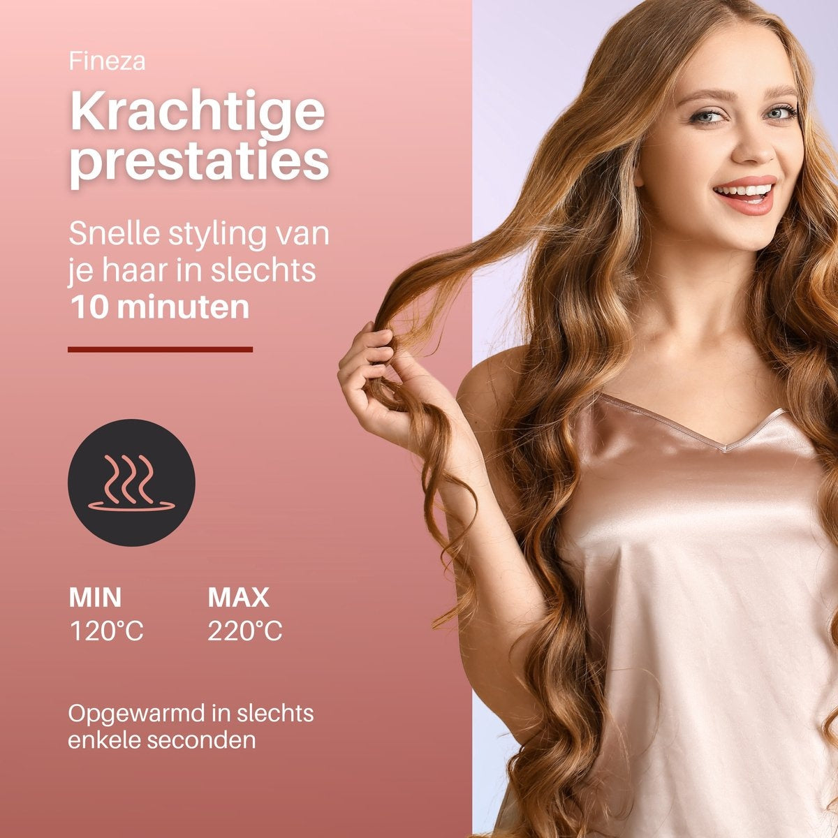 Fineza Wafeltang Haar - Krultang - Rosé Goud - Sint & Kerst Cadeau