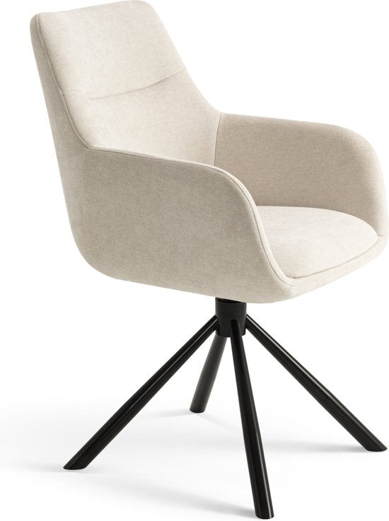 Furnihaus Olivia Draaibare Eetkamerstoel – Met Armleuning – Beige – Comfortabele Stoffen Design Stoel voor Eetkamer of Woonkamer