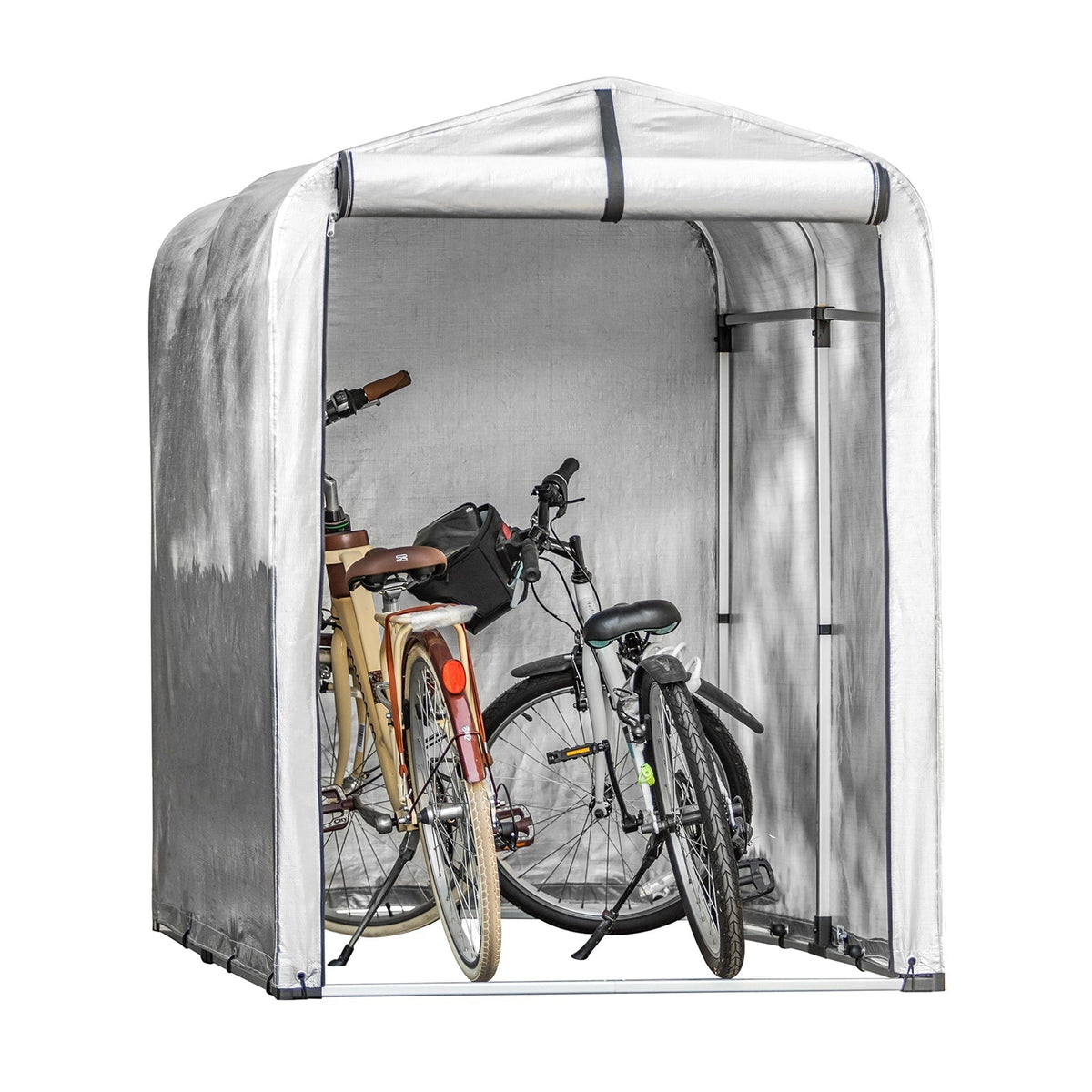 SoBuy Fietsgarage KLS11 - Multifunctionele Outdoor Fietsenstalling - Zilver - 120 x 176 x 163 cm - Weerbestendig