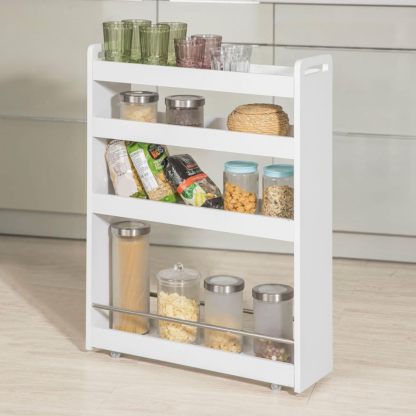SoBuy Keukenrek 4-Laags op wielen - Max. 20 kg - 60 x 19 x 81 cm - Wit