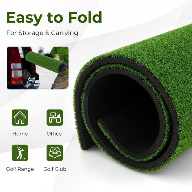 Coast Golf Tee Mat – Inclusief 2 Rubberen Tees & 2 Uitlijnstangen – 6 Tee Posities – 152 x 117 cm – Groen