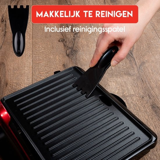 alpina Contact Grill - Tosti IJzer - Anti-aanbaklaag - 1000W - Zwart/Rood