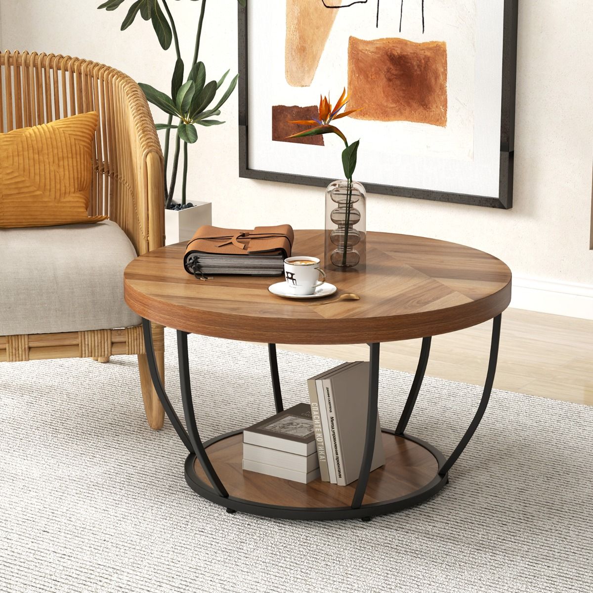 Coast Ronde Salontafel - 2 Lagen - Metalen Frame - Bruin - 80 cm