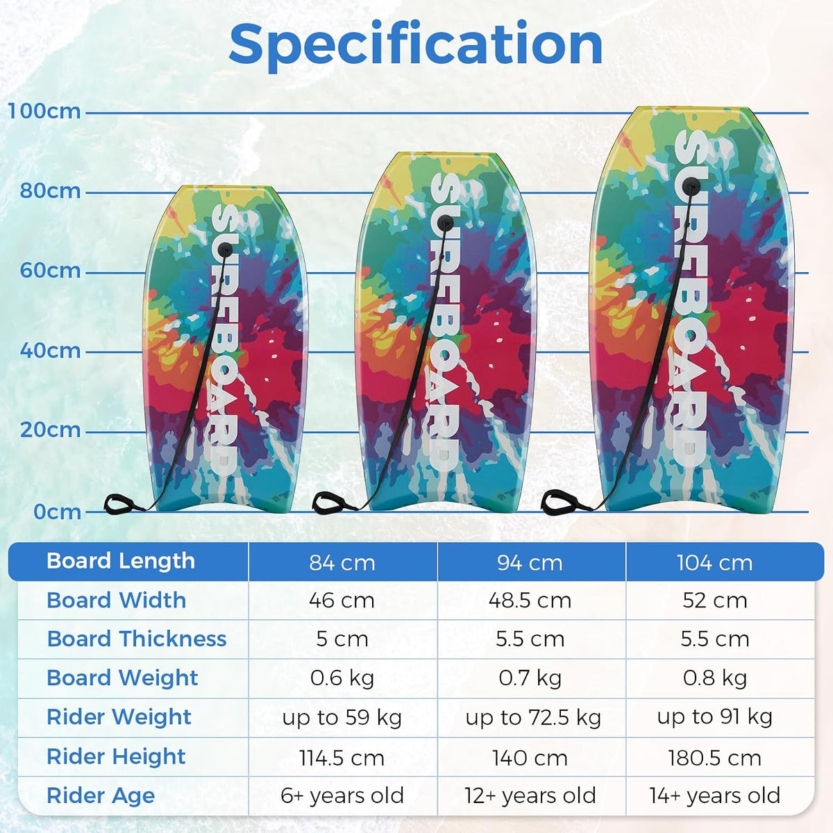 Spotravel Bodyboard 37 Inch met Polsband - Meerkleurig - 84 x 46 x 5 cm