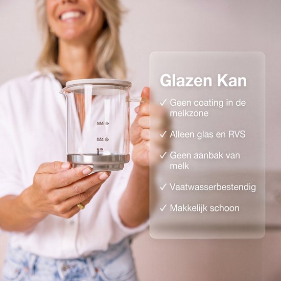 Safecourt Kitchen Glazen Melkopschuimer - Elektrische melkopschuimer - Glazen kan & PFAS-vrij - Vaatwasserbestendig - Roze