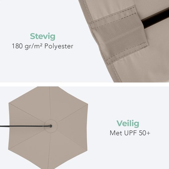 LifeGoods Zweefparasol - Ø300cm - Waterdicht - Geschikt voor Tot 8 Personen - Taupe - Inclusief Hoes