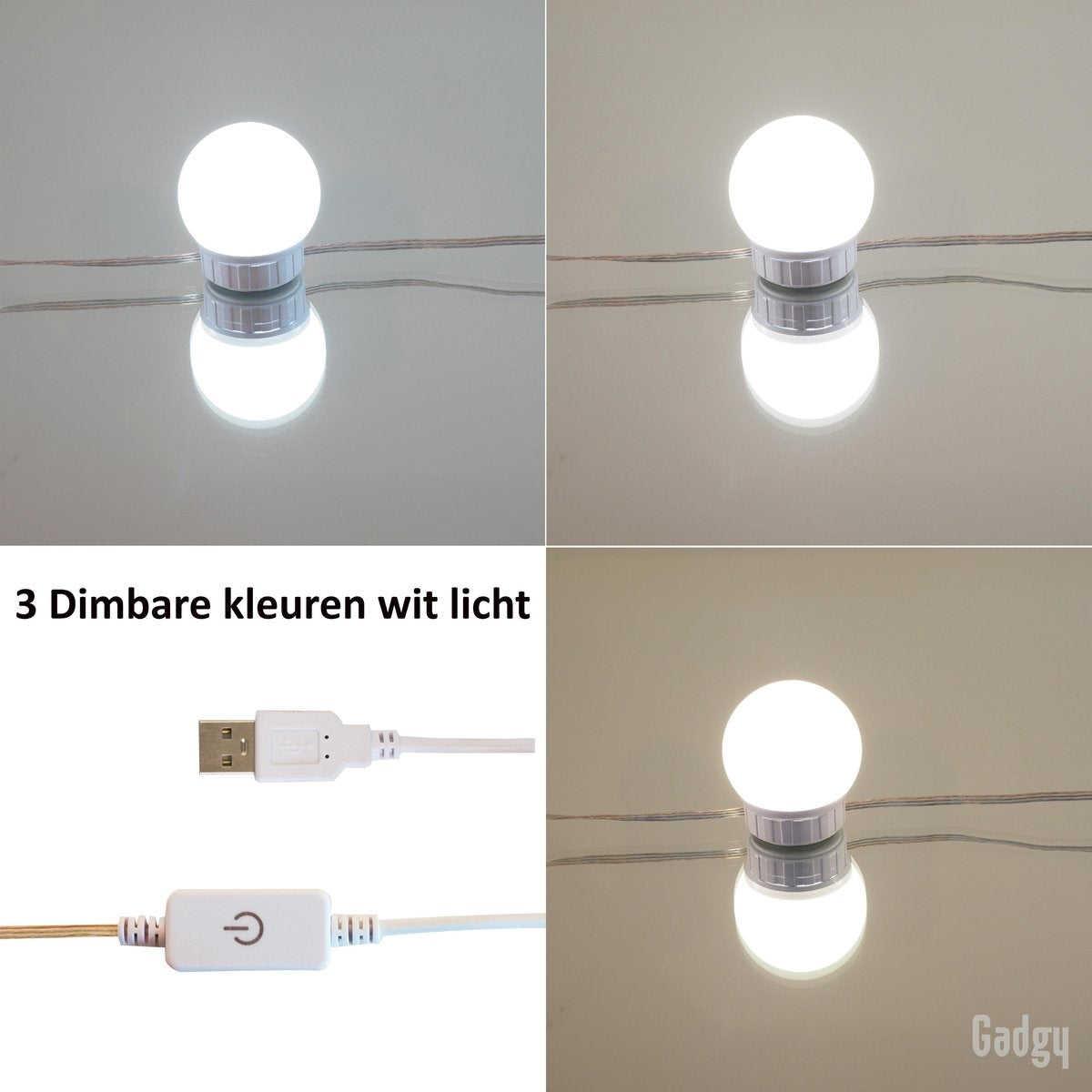 Gadgy Hollywood Spiegel Met Verlichting – Spiegel Met Licht - 10 LED lampen - Dimbaar (SPIEGEL NIET INBEGREPEN)