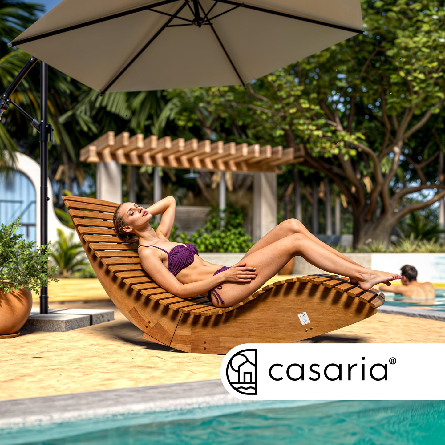 CASARIA Schommelligstoel Java – Ergonomisch Ligbed Van Duurzaam FSC-Acaciahout – Opvouwbaar En Weerbestendig – Voor Tuin En Terras – 154 x 60 x 78 cm