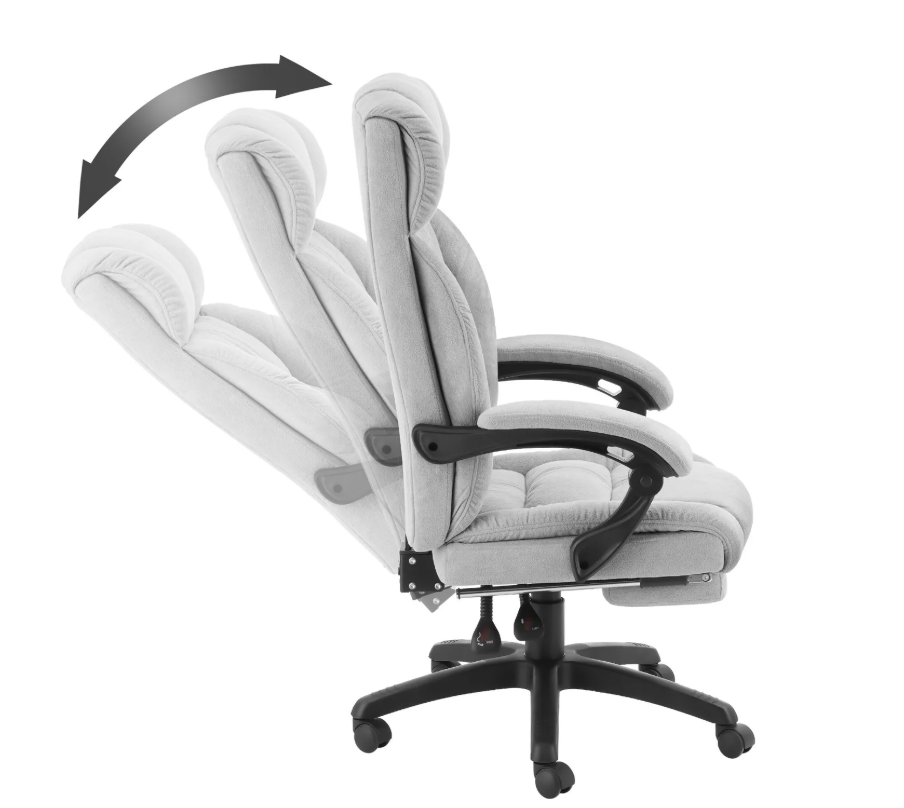 tectake Bureaustoel Jillien met Voetsteun – Ergonomisch – Velours – Grijs