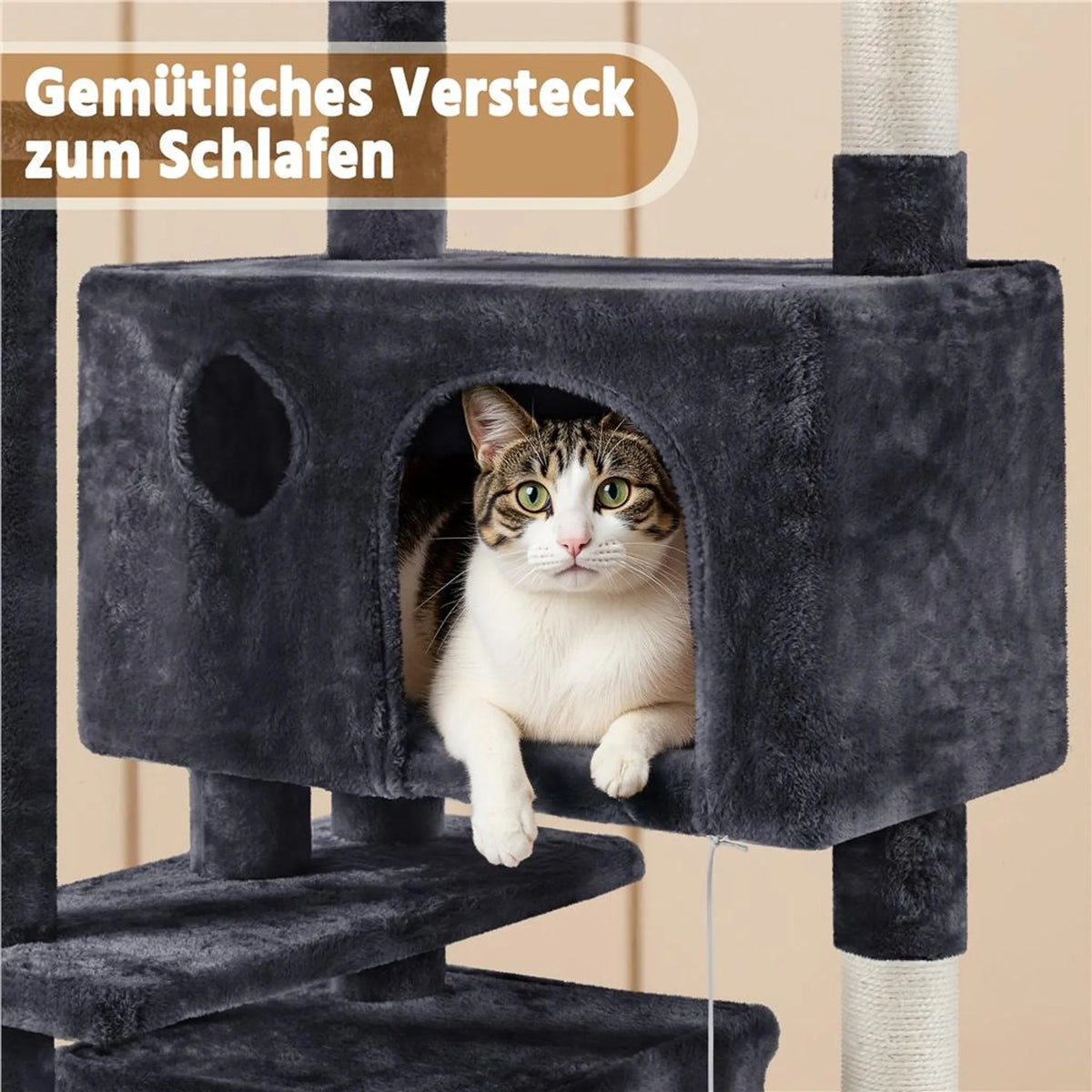 Yaheetech Krabpaal met 2 Grotten - 158 cm hoog - 49 x 49 cm - Zwart