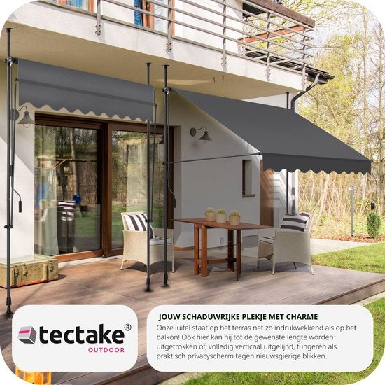 tectake - klemluifel - Zonnescherm – Zonneluifel - Verstelbaar - Klem-zonwering - Zonnescherm Balkon - 200 x 180 cm – zwartgrijs – zonwering - 404959