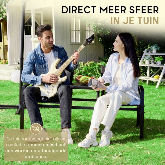 O'DADDY® Tuinbank - Tuinbankjes Weerbestendig - Tuinbanken - Tuin Bank - Tuinbank met Tafel - Buitenbank - Voor 2 Personen - 142 x 57 x 82 cm - Metaal - Zwart