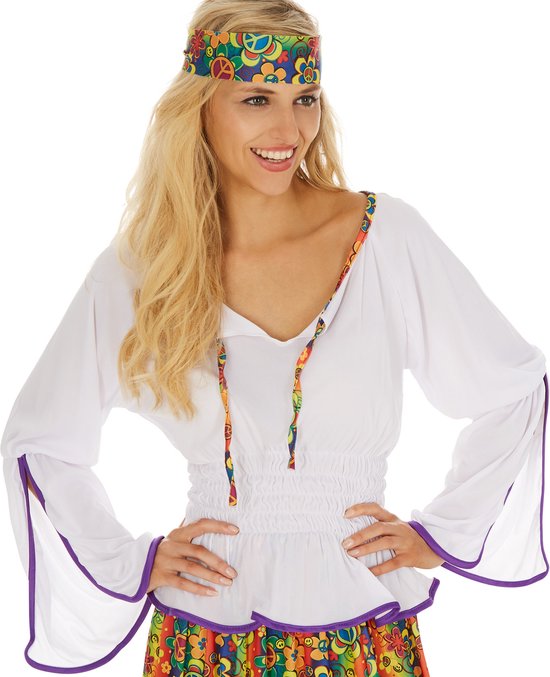 Dressforfun Vrouwenkostuum Love & Peace XXL - verkleedkleding kostuum halloween verkleden feestkleding carnavalskleding carnaval feestkledij partykleding - 300941