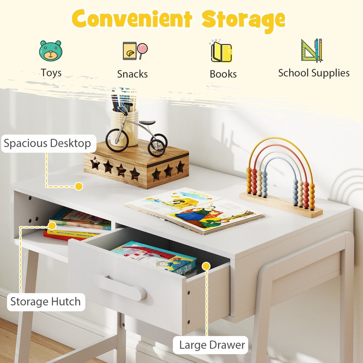 Coast Kinderbureau met stoel - met lade en plank - ergonomisch ontwerp - wit