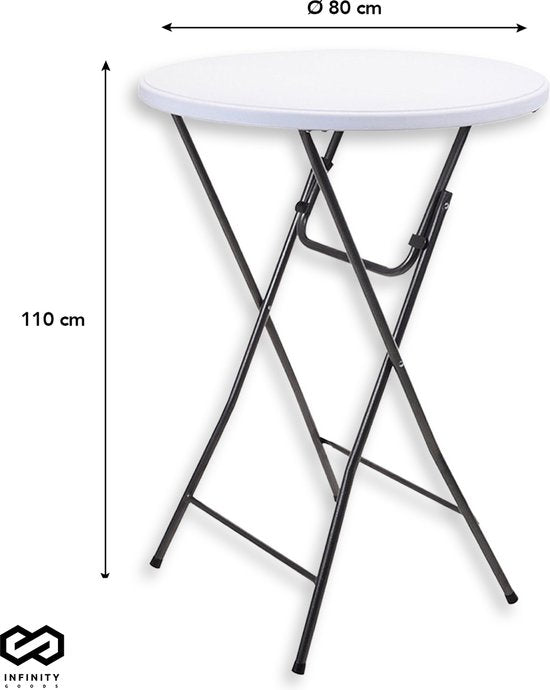 Infinity Goods 4x Stevige Statafel + 4x Zwarte Statafelrok - Partytafel - Robuust en Weersbestendig - Inklapbaar - 80cm x 110cm - Feest - Wit/Grijs