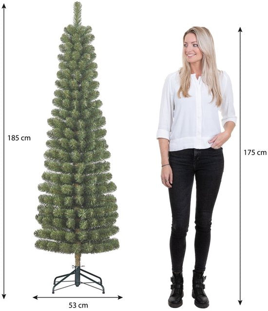Black Box Trees Charlton Kerstboom Slank Pilaarmodel - Kerstversiering met Natuurlijke Look - Kunstboom met Scharnierconstructie voor Snel Opzetten - H185 x Ø53 cm - Groen