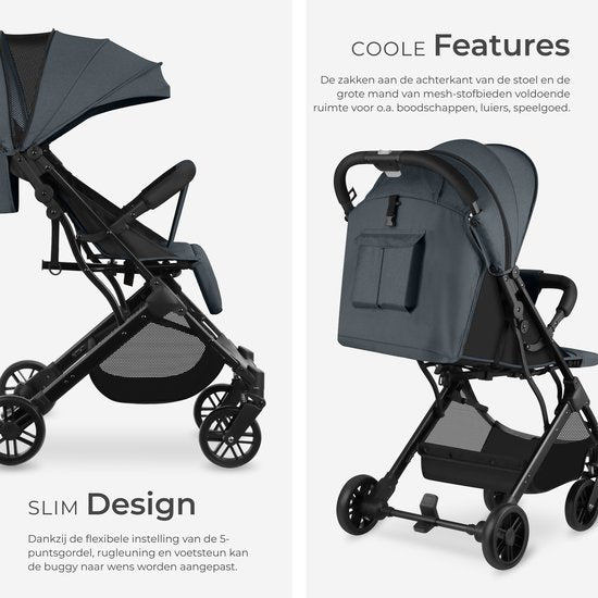 tectake® Buggy Kinderwagen Finn - Lichtgewicht plooibuggy - Inklapbaar en met opvouwbare kap - Zonwerend - Draagkracht 15kg - Antraciet