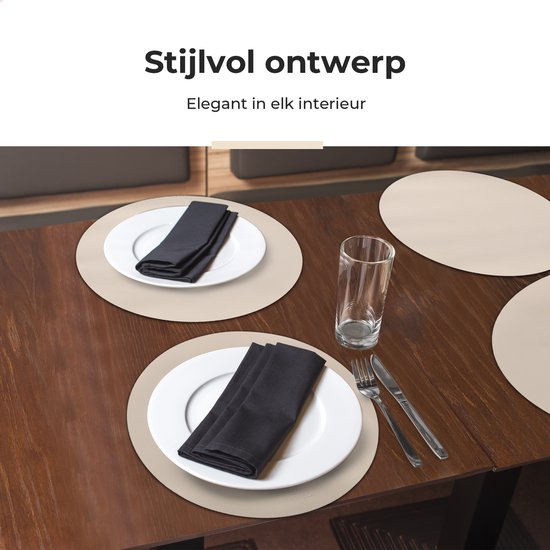 Castagnola Lederlook Placemats - Antislip Placemat van Kunstleer - Waterafstotende Onderlegger - Onderzetter - 6 Stuks - Diameter 38 cm - Offwhite