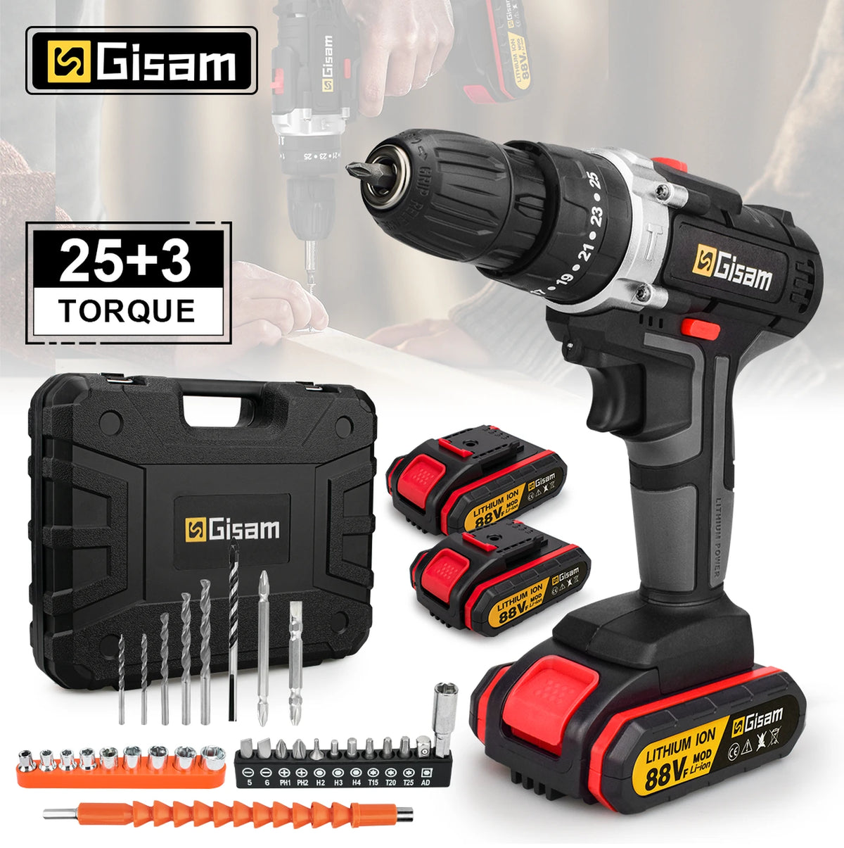 Gisam Accuboormachine 21V - Accuschroefmachine met Klopfunctie