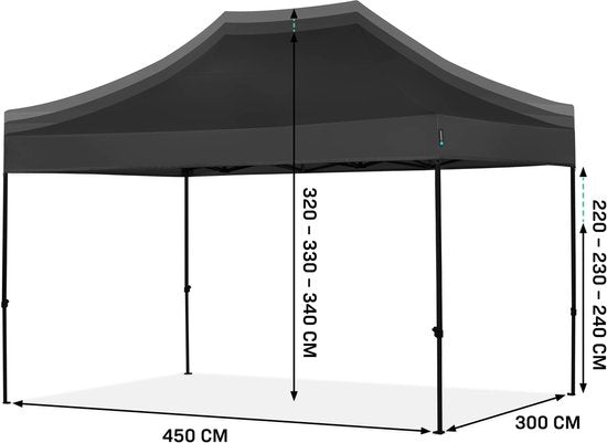 VONROC Partytent - 3x4.5 m – Premium easy-up Partytent – Modulair ontwerp - Opvouwbaar – Waterdicht – Stalen Frame - 50+ UV Bescherming - Incl. Opbergtas - Zwart