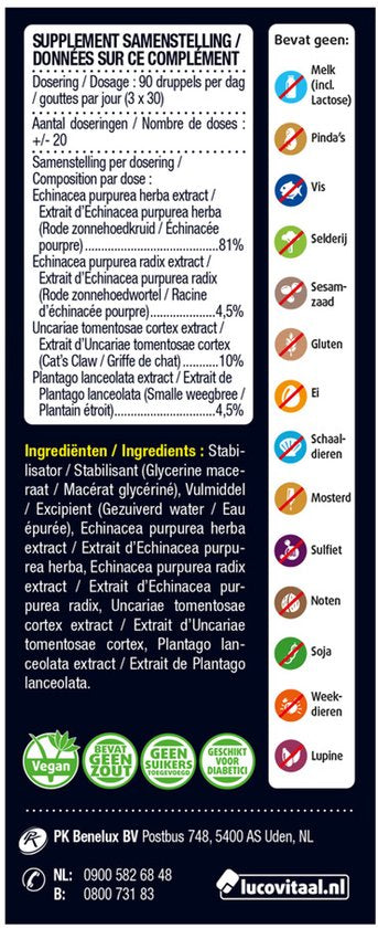 Lucovitaal - Echinacea Cat's Claw Weerstand druppels - 100 ml - Voedingssupplement