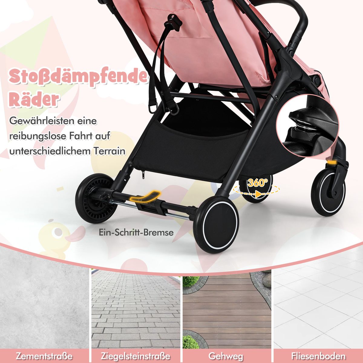 Coast Kinderwagen - inklapbaar reisbuggy - verstelbare rugleuning en voetsteun - roze