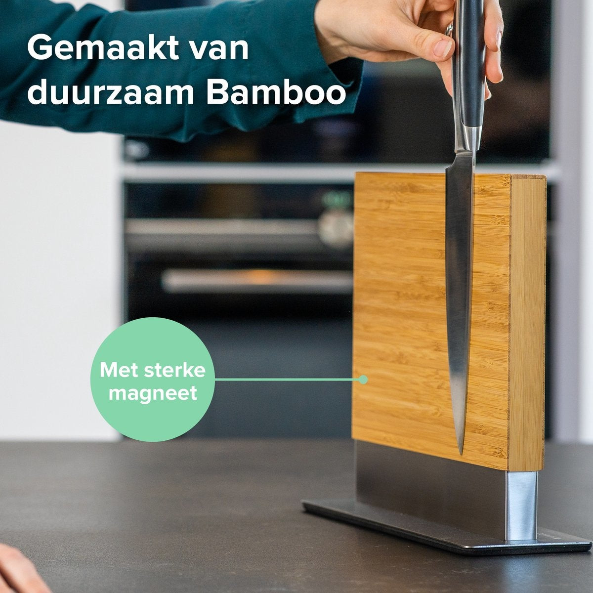 Coninx Vertico Messenhouder Magnetisch - Magneet Tweezijdig - RVS voet - Messenblok zonder messen - Bamboe