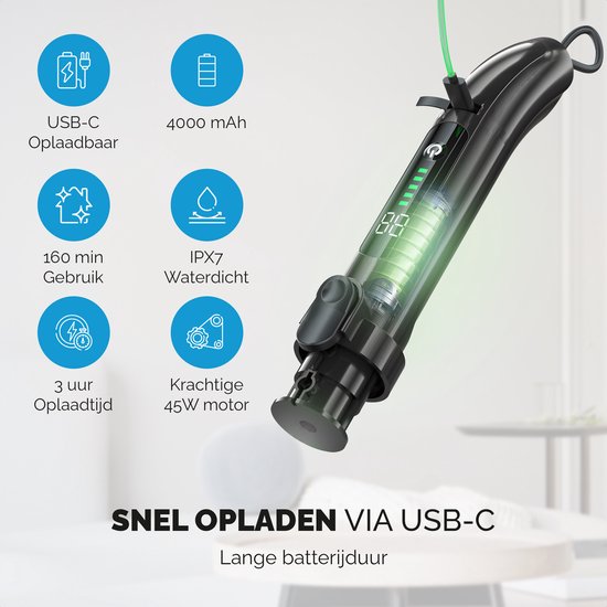 Joyware Elektrische Schoonmaakborstel Pro - Schrobborstel - Schrobber met Steel - Schrobmachine - Poetsmachine - Zwart - 7 Opzetstukken