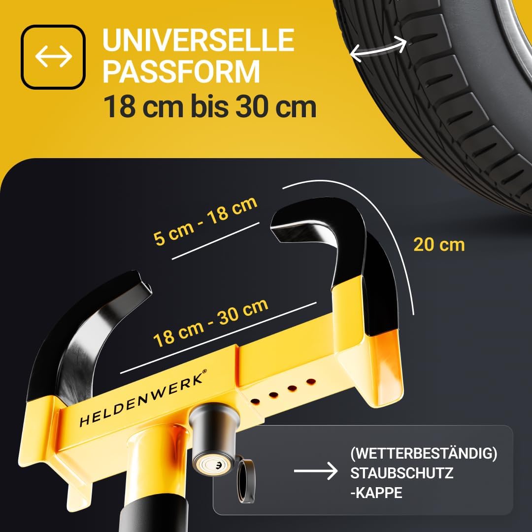 Heldenwerk Parkklauw Wielklem - voor 18-30cm bandbreedte - 10x10x10mm - Zwart/Geel
