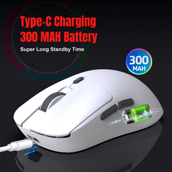Fuegobird T68 - 2.4G Draadloze Gaming Muis - 12000DPI - PAW3311 - FPS/MOBA/MMO - Gaming muizen - Ultra licht - Wit