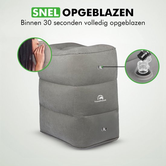 Travelhawk Opblaasbaar Vliegtuigbedje - Reiskussen - Voetkussen - Vliegtuig Bedje - Voetsteun - Voor Baby en Kinderen - 3 Standen - Auto/Trein/Bus - PVC - Grijs