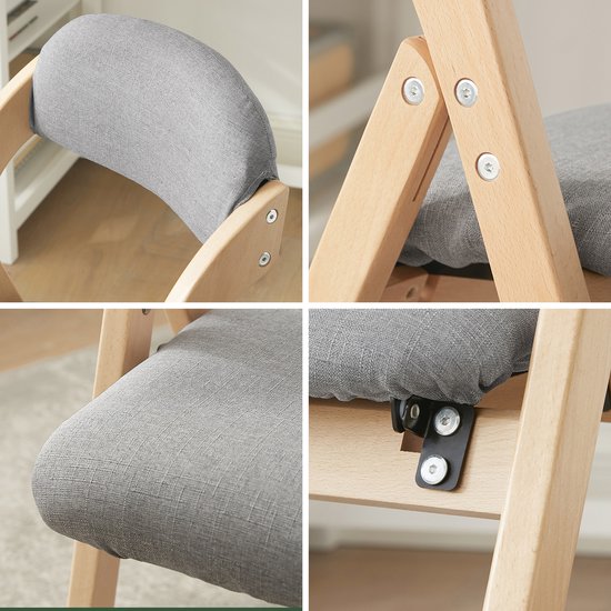 SoBuy Set van 2 Klapstoel, Bureaustoel met Gestoffeerd Zitkussen, Eetkamerstoel, Natuur/Grijs, 47.5x77x59 cm, FST92-Nx2 - voor eetkamer, balkon of kantoor