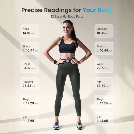 Renpho Smart Body Tape Measure+ - Slim meetlint voor het lichaam - Omtrekmeter - met Renpho Health App - 150 cm