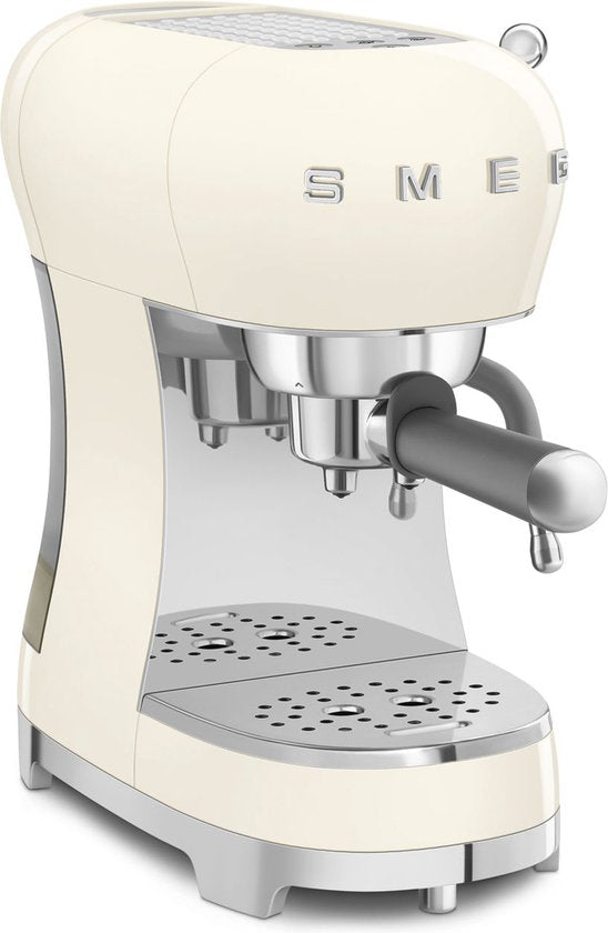 SMEG ECF02CREU Handmatige Espressomachine - Pistonmachine - 15 Bar - Thermoblock - Stoompijp - Geschikt voor Gemalen Koffie & E.S.E. Pads - '50s Style - Crème