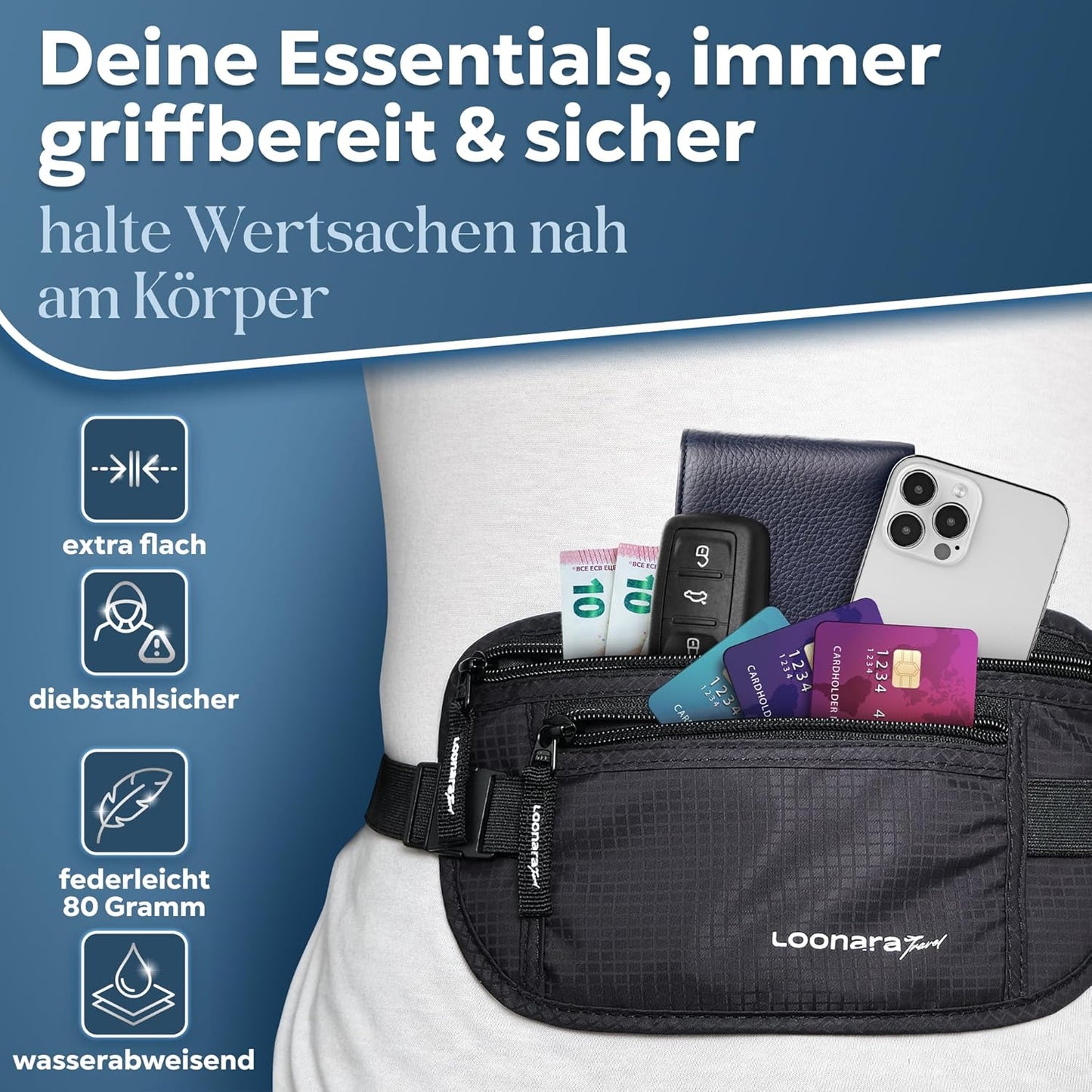 Loonara Travel Heuptas – Met Geheim Vak – Zwart – Veilig Reizen