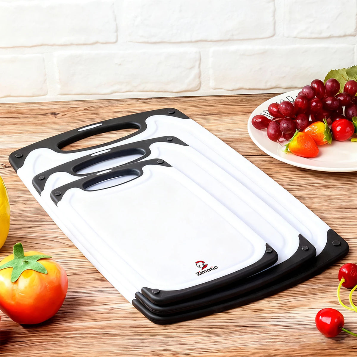 Zimatic Snijplankenset 3-Delig - Wit/Zwart - BPA-Vrij, Antislip Handvat