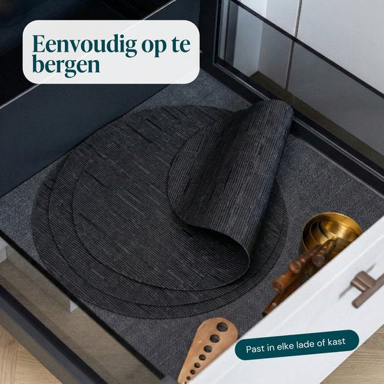 Castagnola Placemats - Placemat van Kunststof - Onderlegger - Onderzetter - Placemats Plastic en PVC - 6 Stuks - Diameter 37cm - Zwart