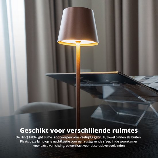 FlinQ Smart Tafellamp Lume - Oplaadbaar en met Touch Bediening - Voor Slaapkamer en Woonkamer - Draadloze Lamp ook als Schemerlamp - Dimbaar en Ideaal voor Nachtkastje - Industrieel - Wit