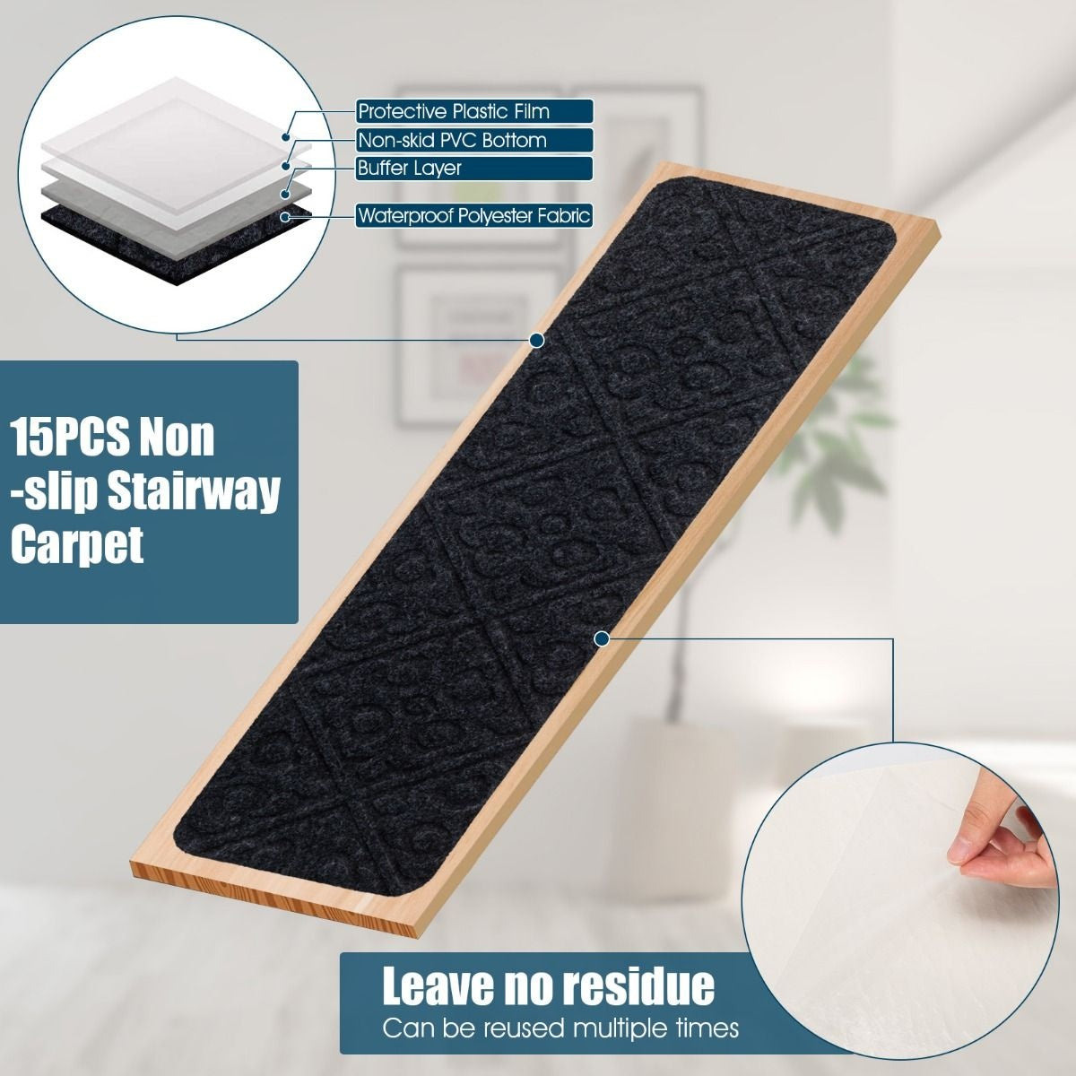 Coast Trapmat - 15 Stuks - 76 x 20 cm - Zwart