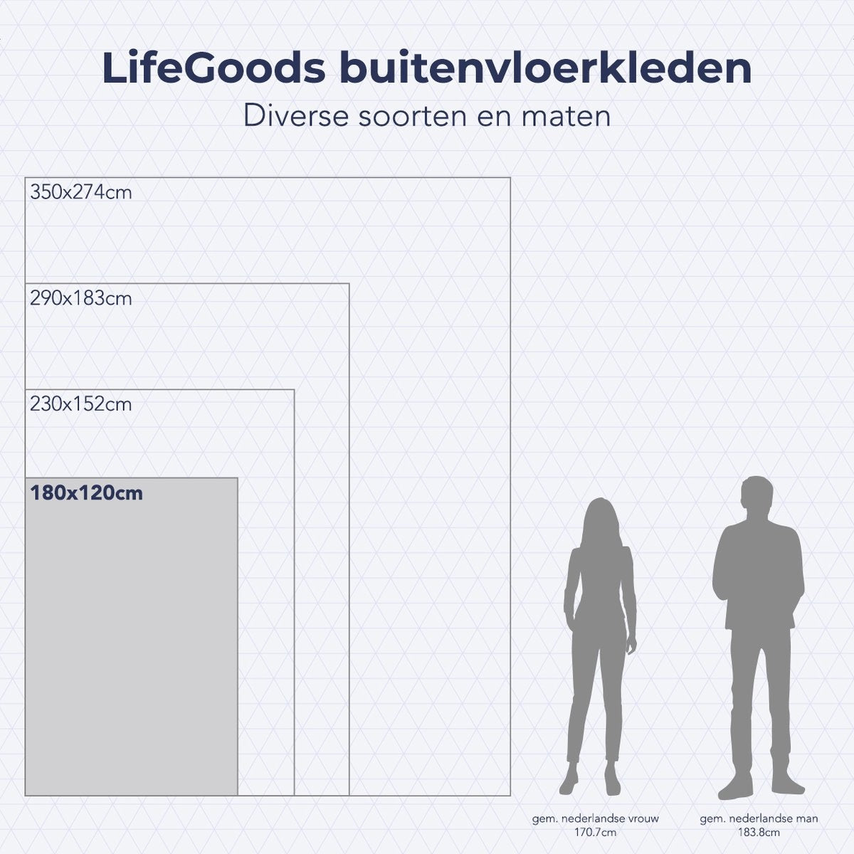 LifeGoods Buitenkleed - 120x180CM - Vloerkleed - Tuintapijt - Omkeerbaar - Incl. Draagtas - Met Patroon - Beige/Wit